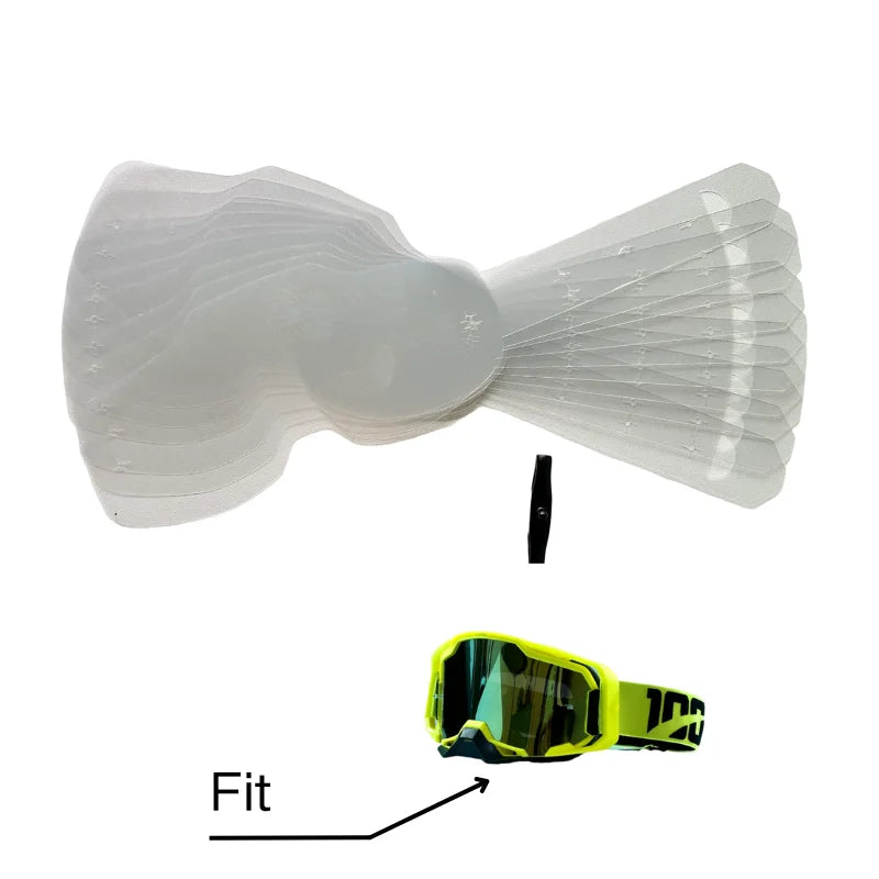 Motocross Goggles 10 Pack Tear Offs with Strap Pins Standard Tear-Offs MX Goggle Protection Lens Film Protection Accessories